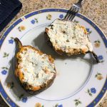 Adding the goat cheese to the sweet potatoes, taken by Allspice Photography, LLC.