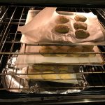 The macadamia nut shortbread cookies baking in the oven!