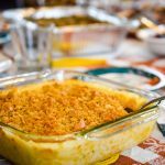 Finished corn casserole, golden brown and delicious!