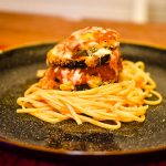 Mom's eggplant parm recipe, with sauce over pasta, taken by Allspice Photography LLC.