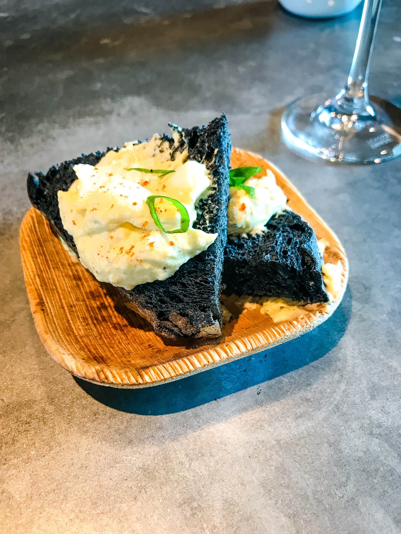 Charcoal bread and egg salad sandwich from Nectar Farm Kitchen at Juniper in downtown Greenville, SC.
