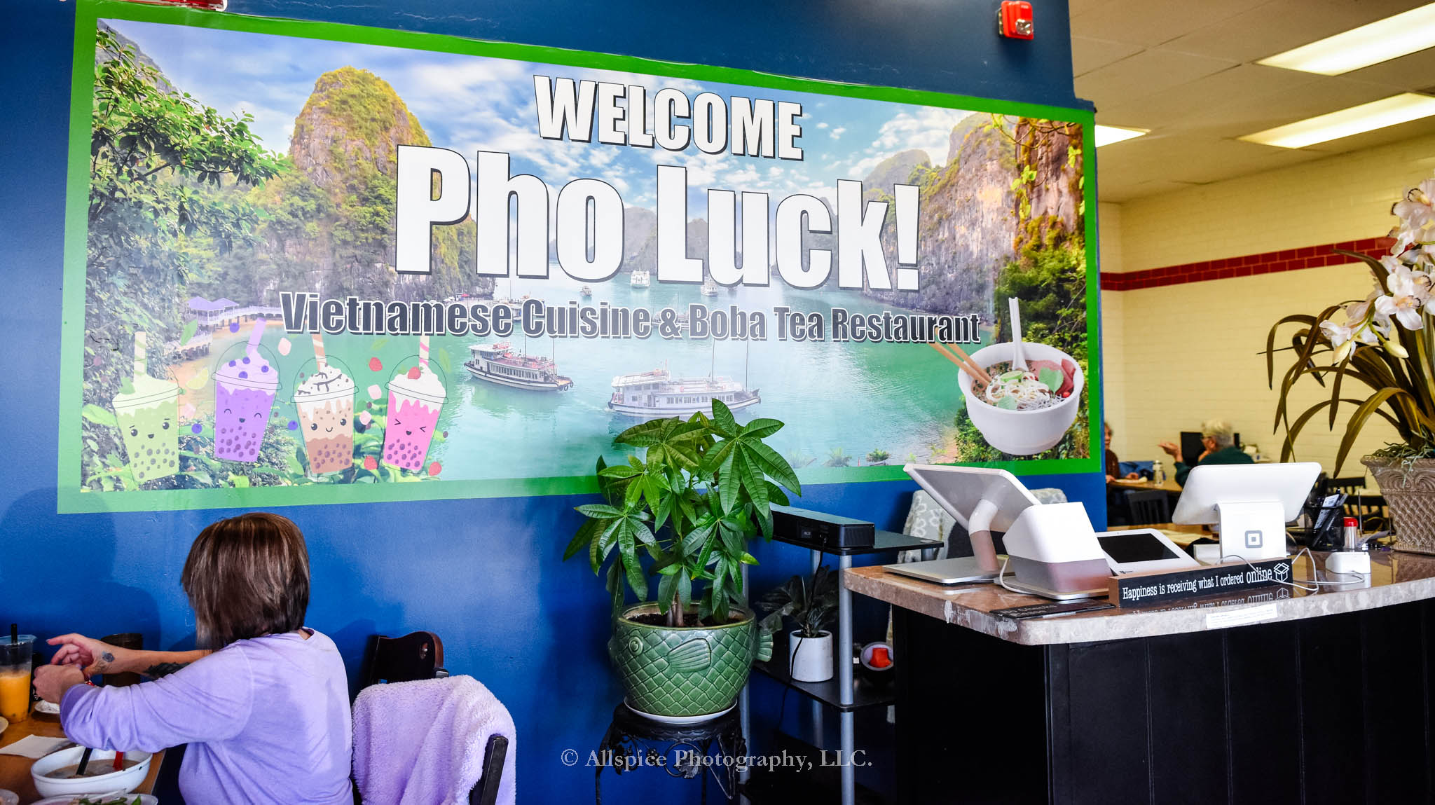 Inside the entrance to Pho Luck! Restaurant in Wellford, SC, taken by Allspice Photography, LLC.