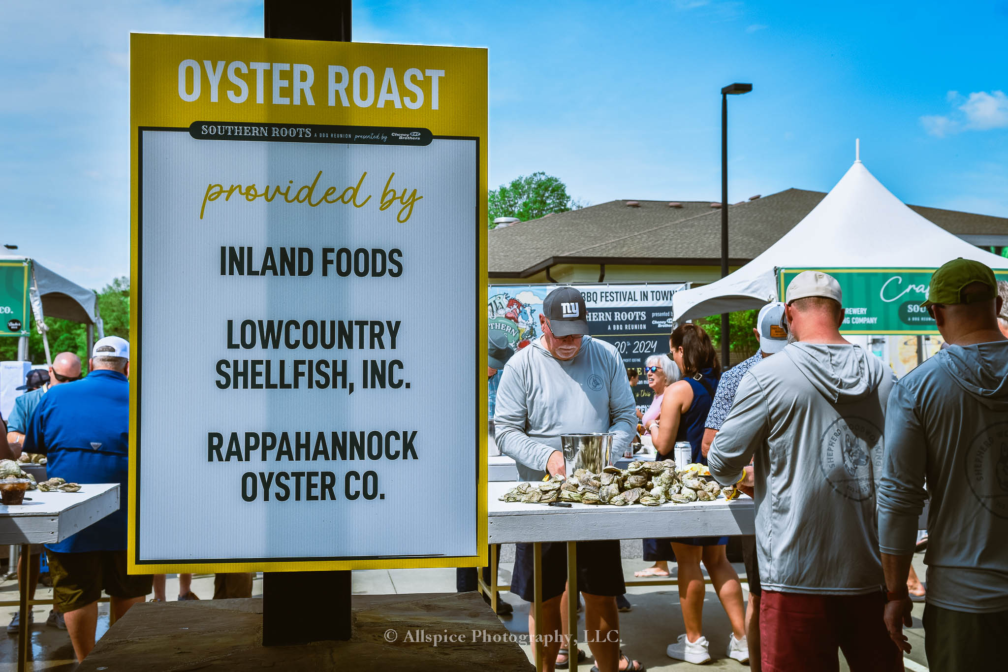 The Oyster Roast from the VIP section of Southern Roots Reunion 2024. Taken by Allspice Photography, LLC.
