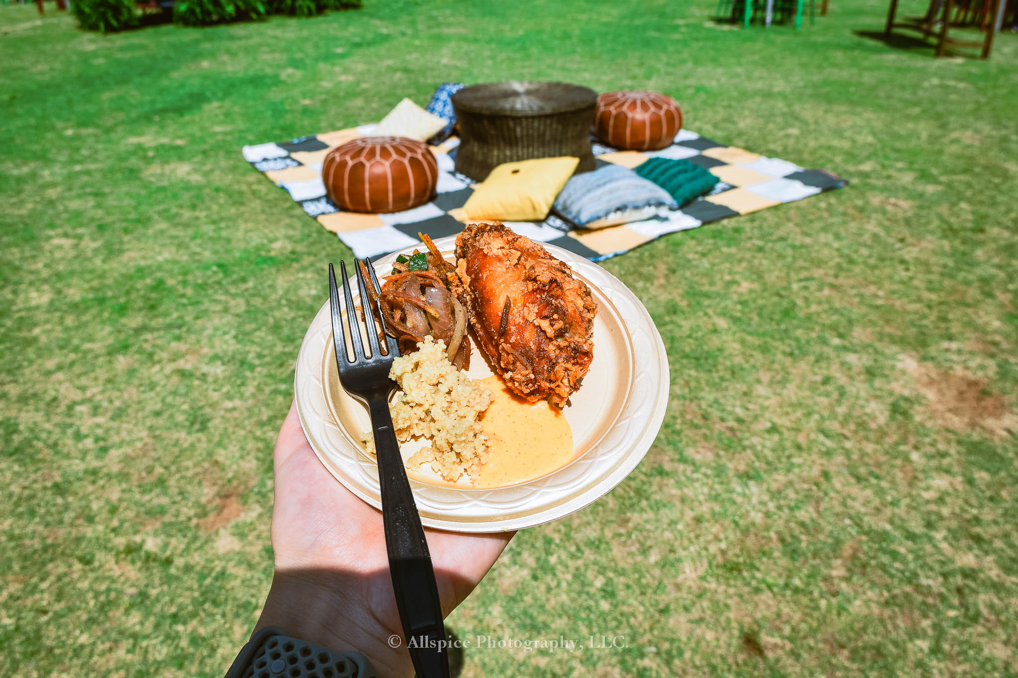 Crispy Shaoxing chicken wing with Chinese five-spice herbed couscous from Home Team BBQ and Curean GVL at Southern Roots Reunion. Taken by Allspice Photography LLC.
