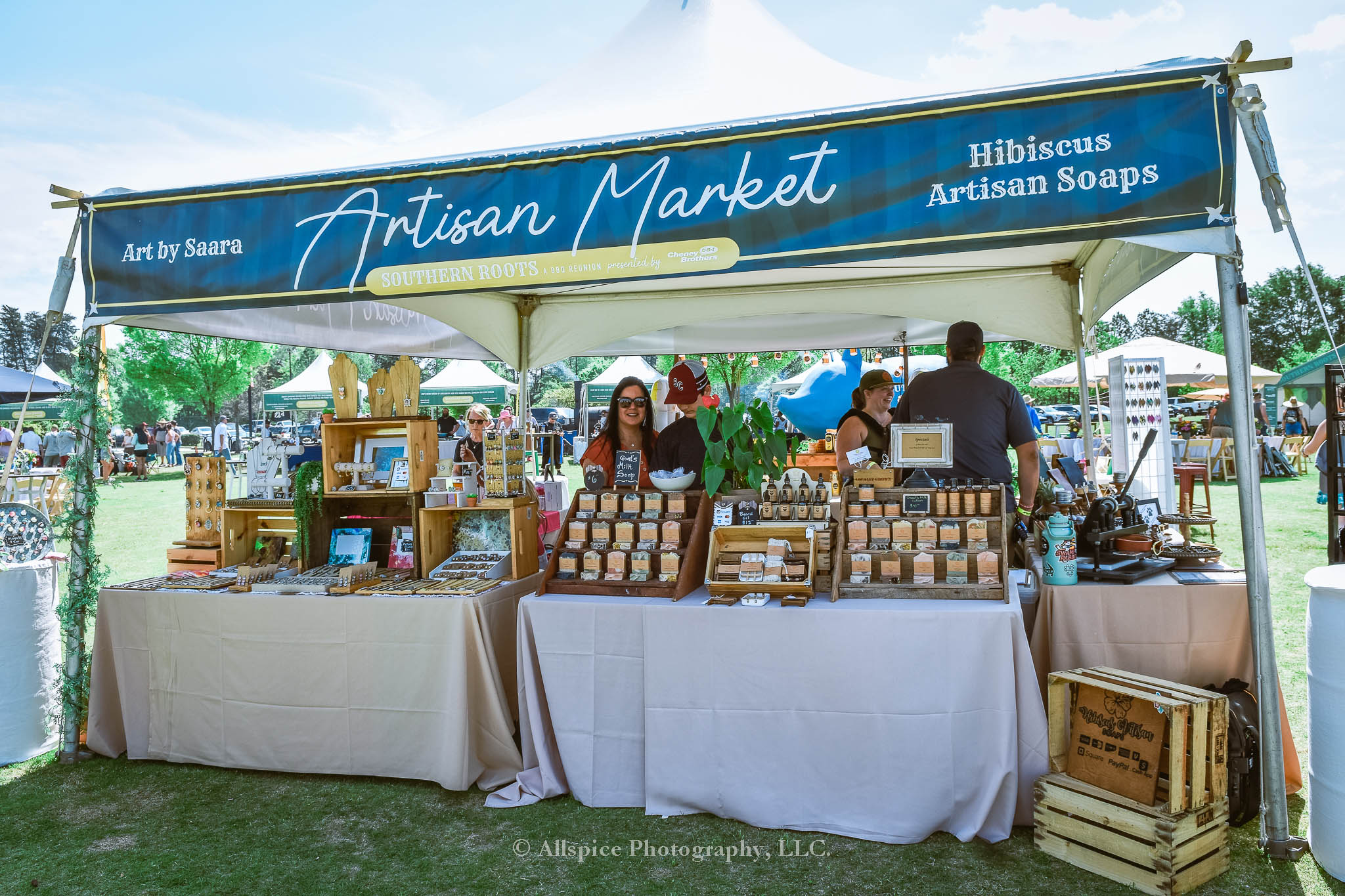 Art by Saara and Hibiscus Artisan Soaps from the Artisan Market at Southern Roots Reunion in Travelers Rest, SC, taken by Allspice Photography, LLC.