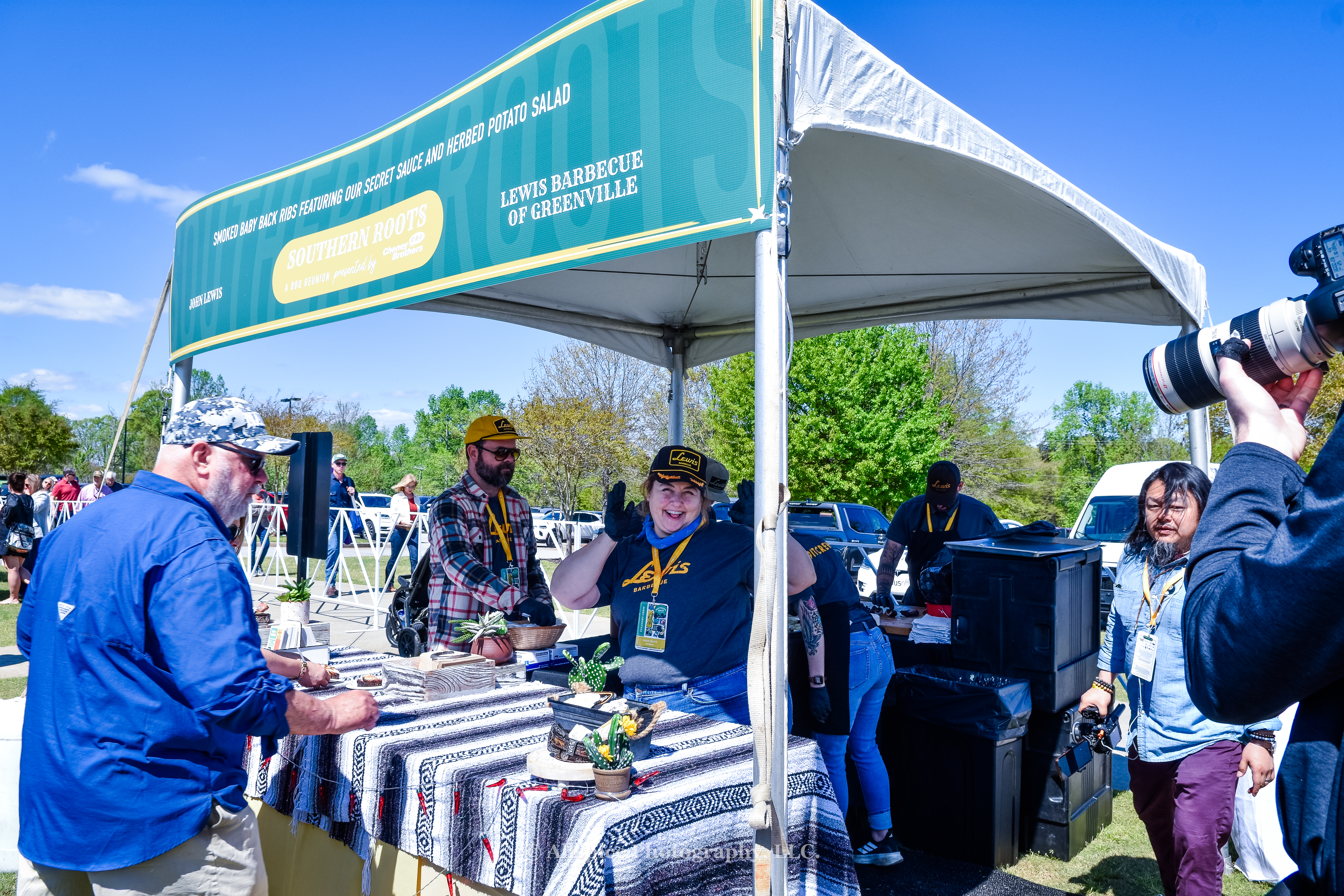 Sarah and team from Lewis Barbecue of Greenville in the VIP area at Southern Roots Reunion in Travelers Rest, SC. Photo by Allspice Photography, LLC.