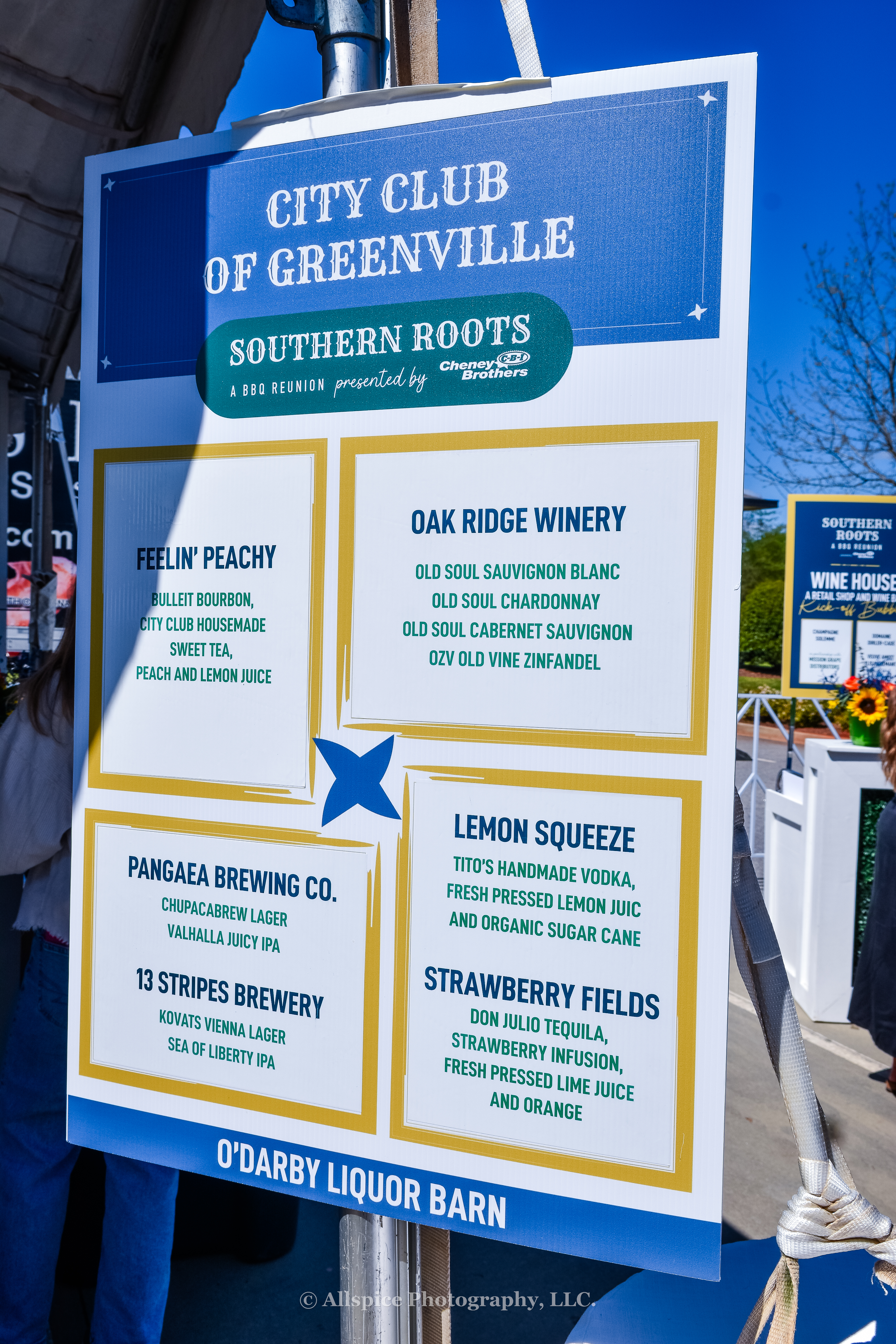 The City Club of Greenville drink offerings in the VIP area at Southern Roots Reunion in Travelers Rest, SC. Photo by Allspice Photography, LLC.