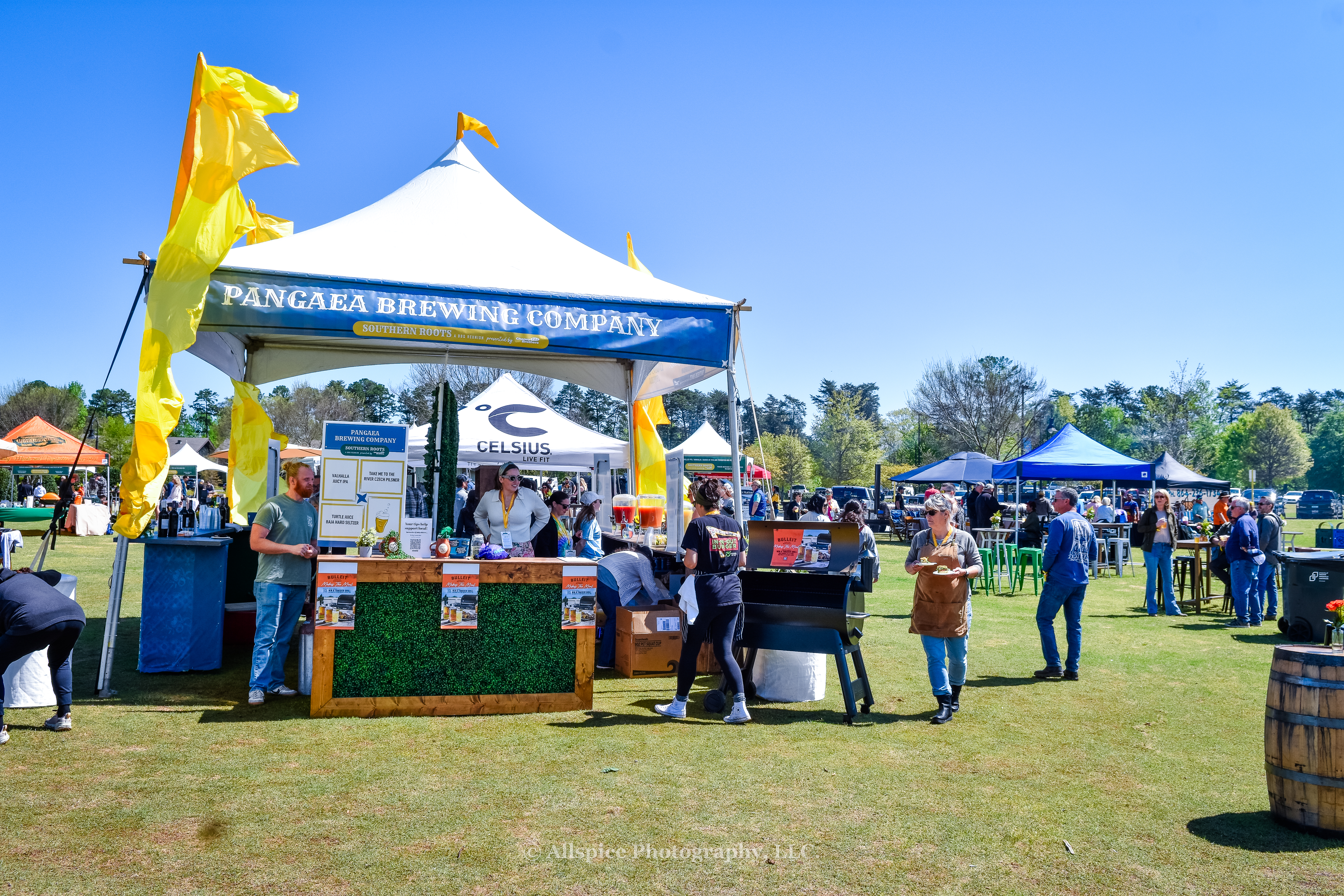 Beers and hard seltzers from Pangea Brewing at Southern Roots Reunion in Travelers Rest, SC. Photo by Allspice Photography, LLC.