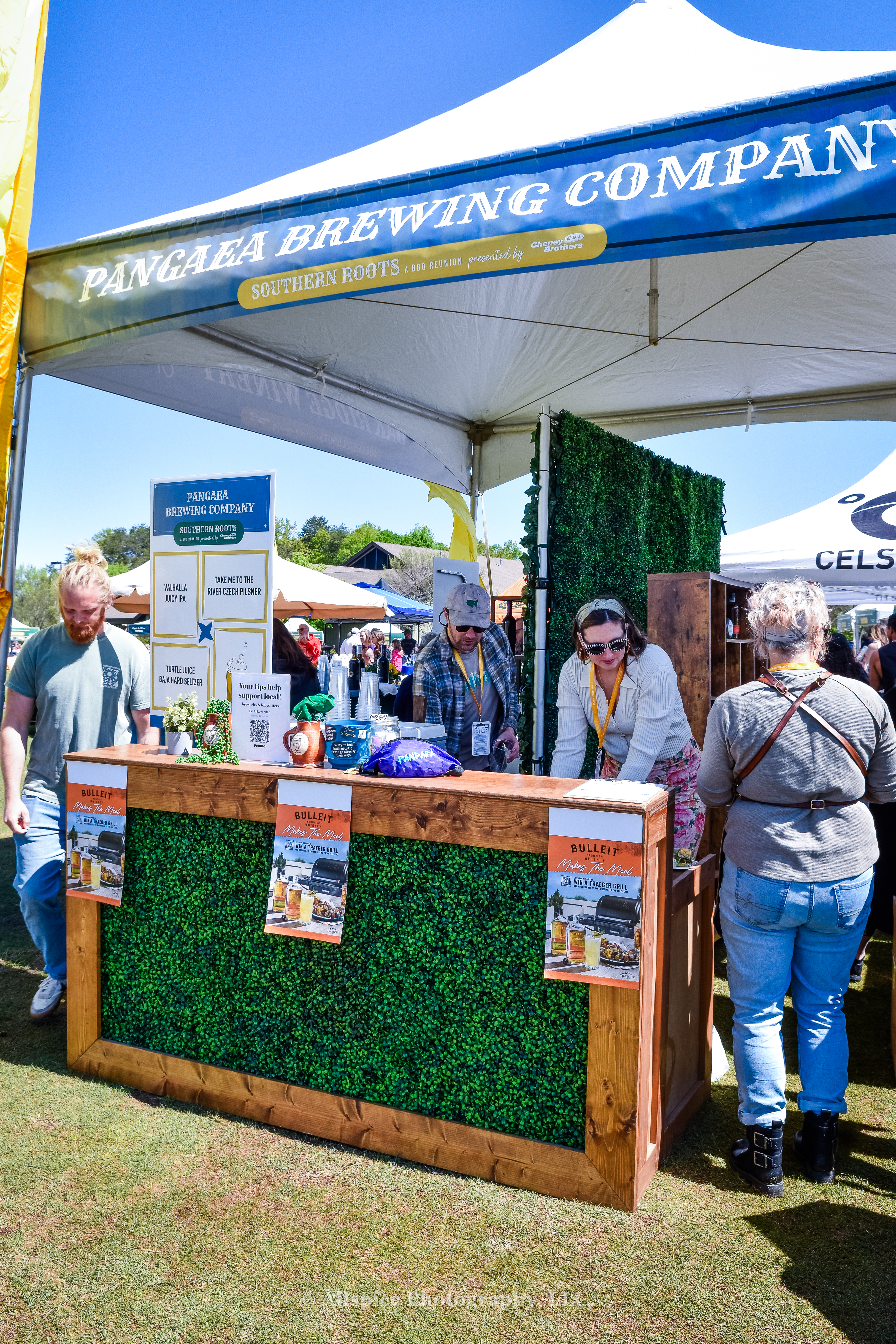 Beers and hard seltzers from Pangea Brewing at Southern Roots Reunion in Travelers Rest, SC. Photo by Allspice Photography, LLC.