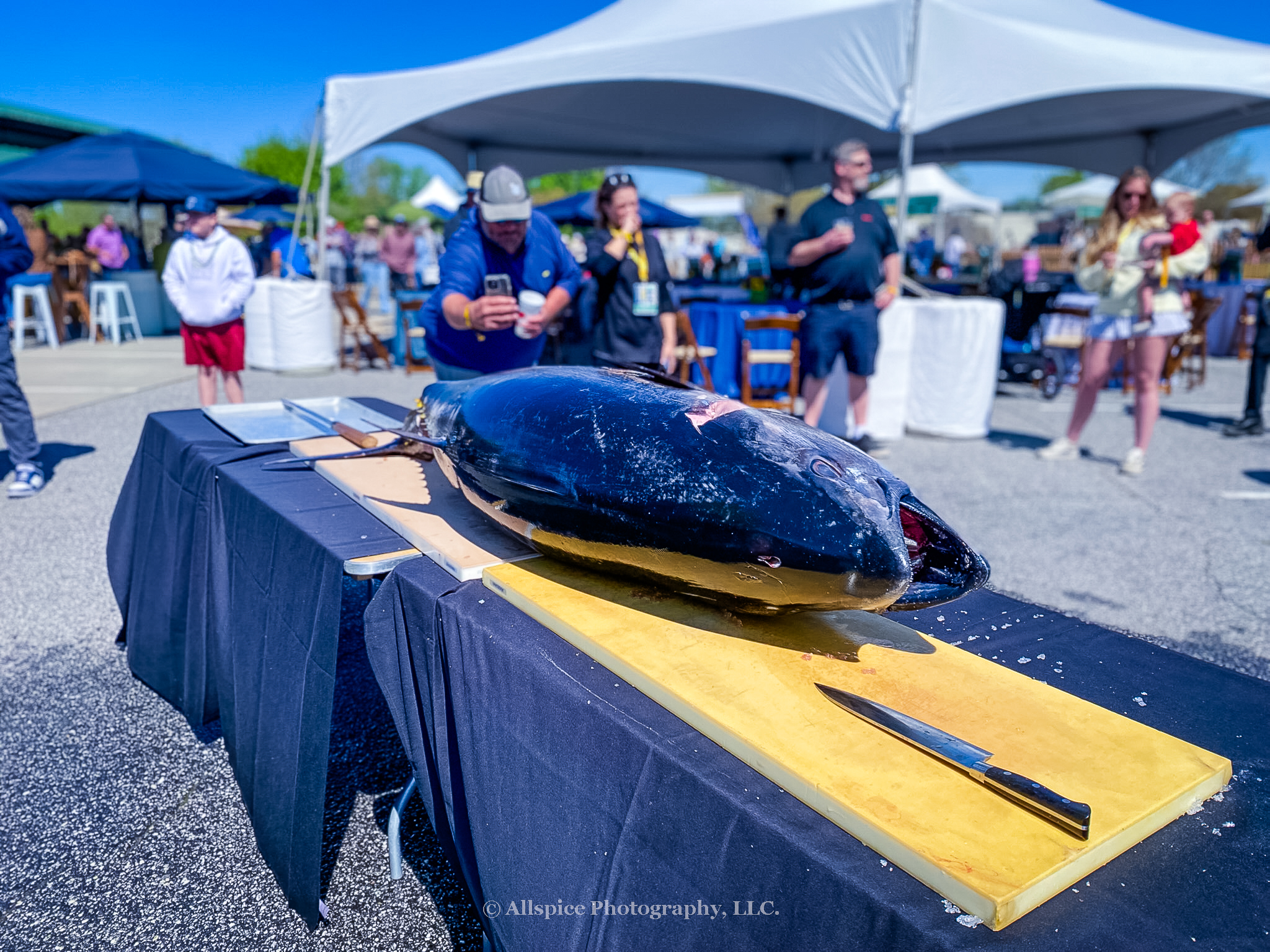 Whole tuna before the live cutting from Sushiyama in the VIP area at Southern Roots Reunion in Travelers Rest, SC. Photo by Allspice Photography, LLC.